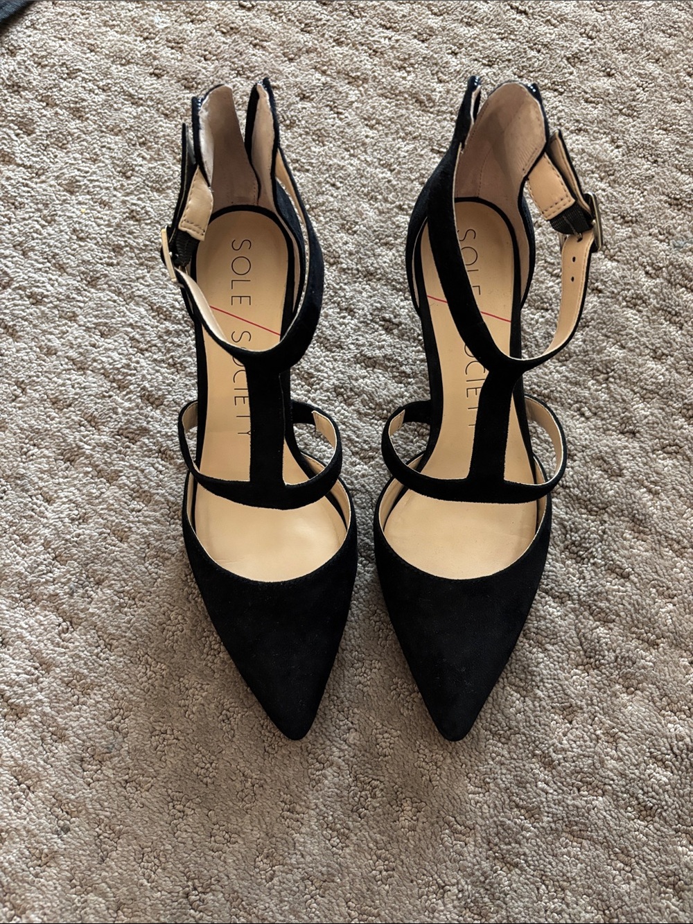Sole Society Black Suede Strappy Pointed-Toe Heels